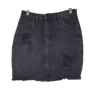 REFUGE Black Denim Distressed cut off Pencil skirt